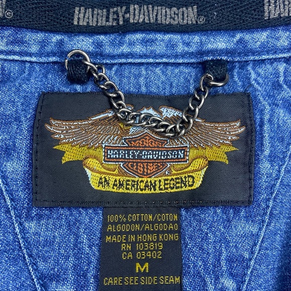 🏍🏍🏍Mens Medium Harley Davidson Denim Short Sleeve Button Up Shirt - Picture 9 of 12